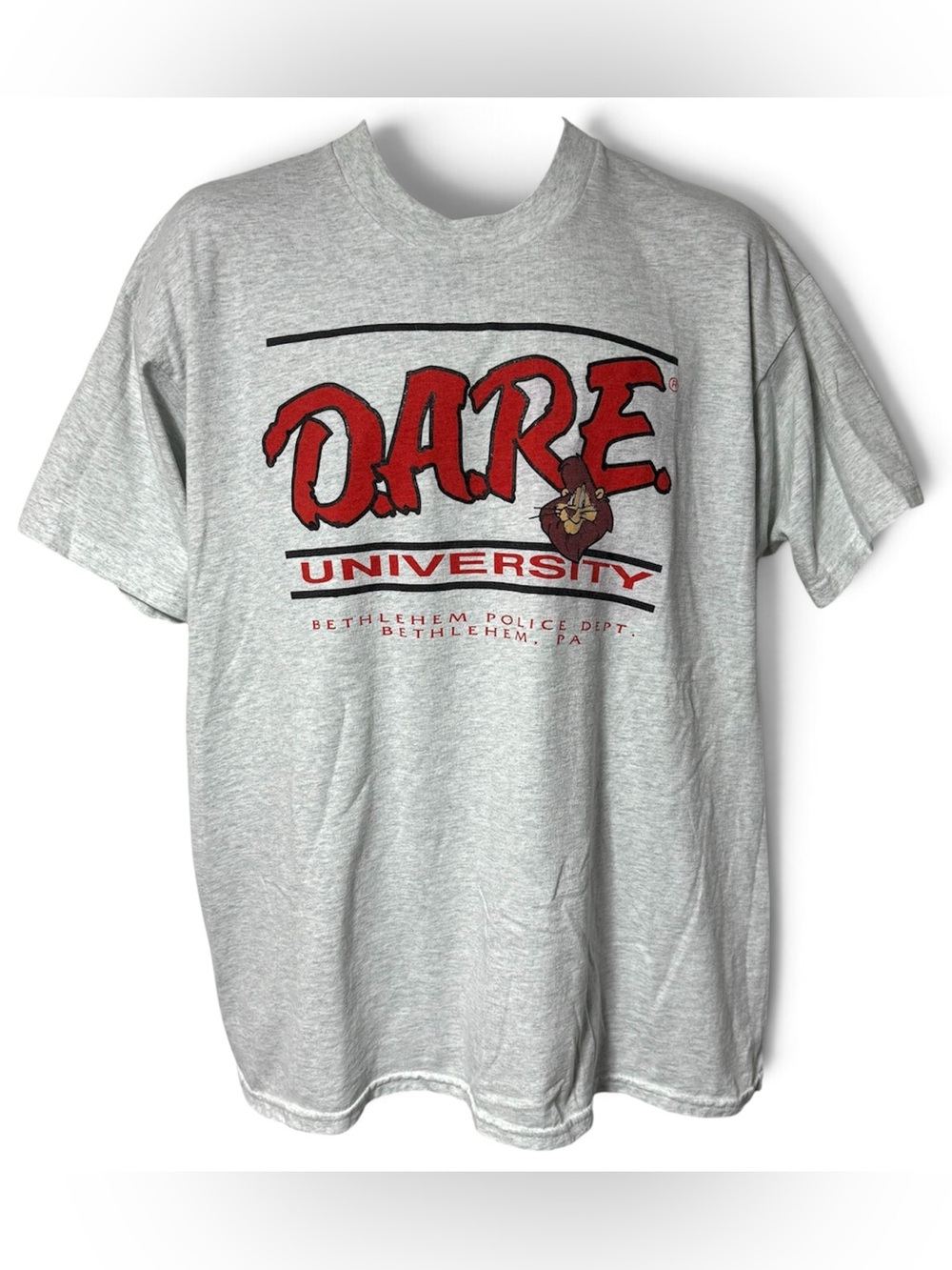 Vtg DARE University Lion Bethlehem Police Dept Gray T-Shirt XL Retro Streetwear